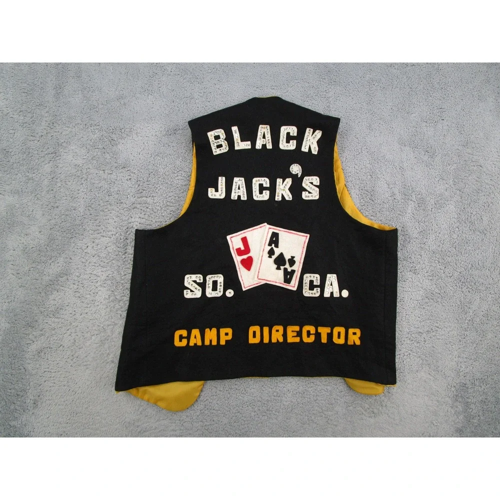 Vintage 1977 Black Jack CB Club Vest Camp Director Southern California Black XL